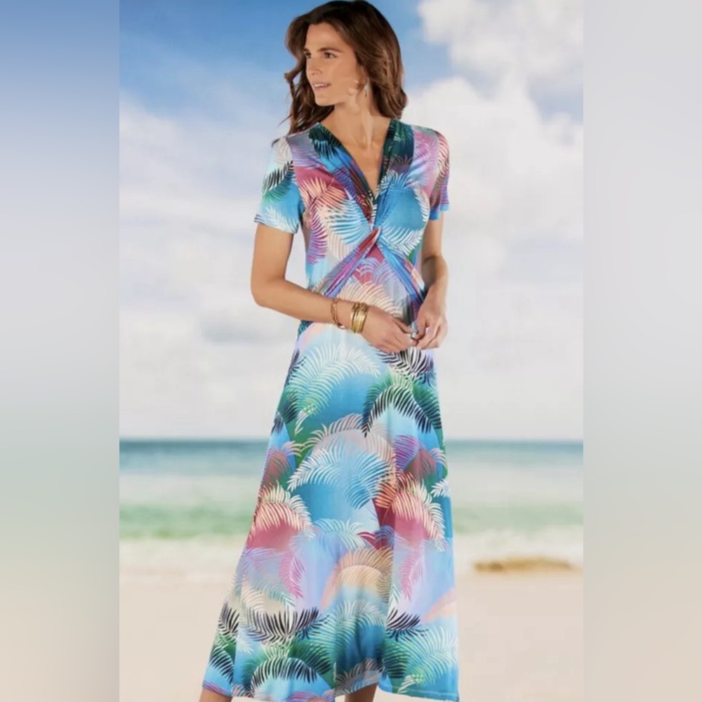 Soft Surroundings Anya Maxi Dress Women’s Plus 1X Ombre Palms Tropical Vacation